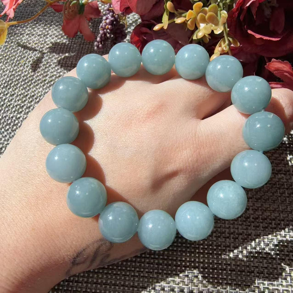 Natural Blue Water Jadeite Bracelet, 12.5–13mm Large Bead Jade Bracelet, Custom Size 6–9 Inches, Minimalist Real Jadeite Bracelet