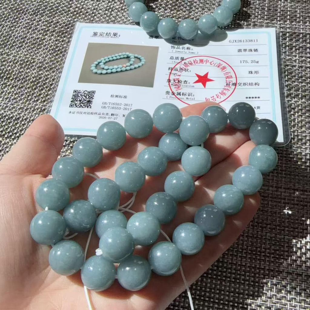 Natural Blue Water Jadeite Bracelet, 12.5–13mm Large Bead Jade Bracelet, Custom Size 6–9 Inches, Minimalist Real Jadeite Bracelet