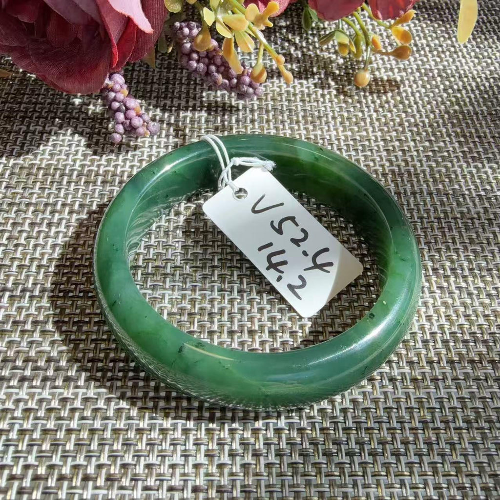 Natural Nephrite Jade Bangle Bracelet | Deep Green Jade Wide Bangle | Small Size Bangle 52.4mm | Classic Round Jade Bracelet | Gift for Her