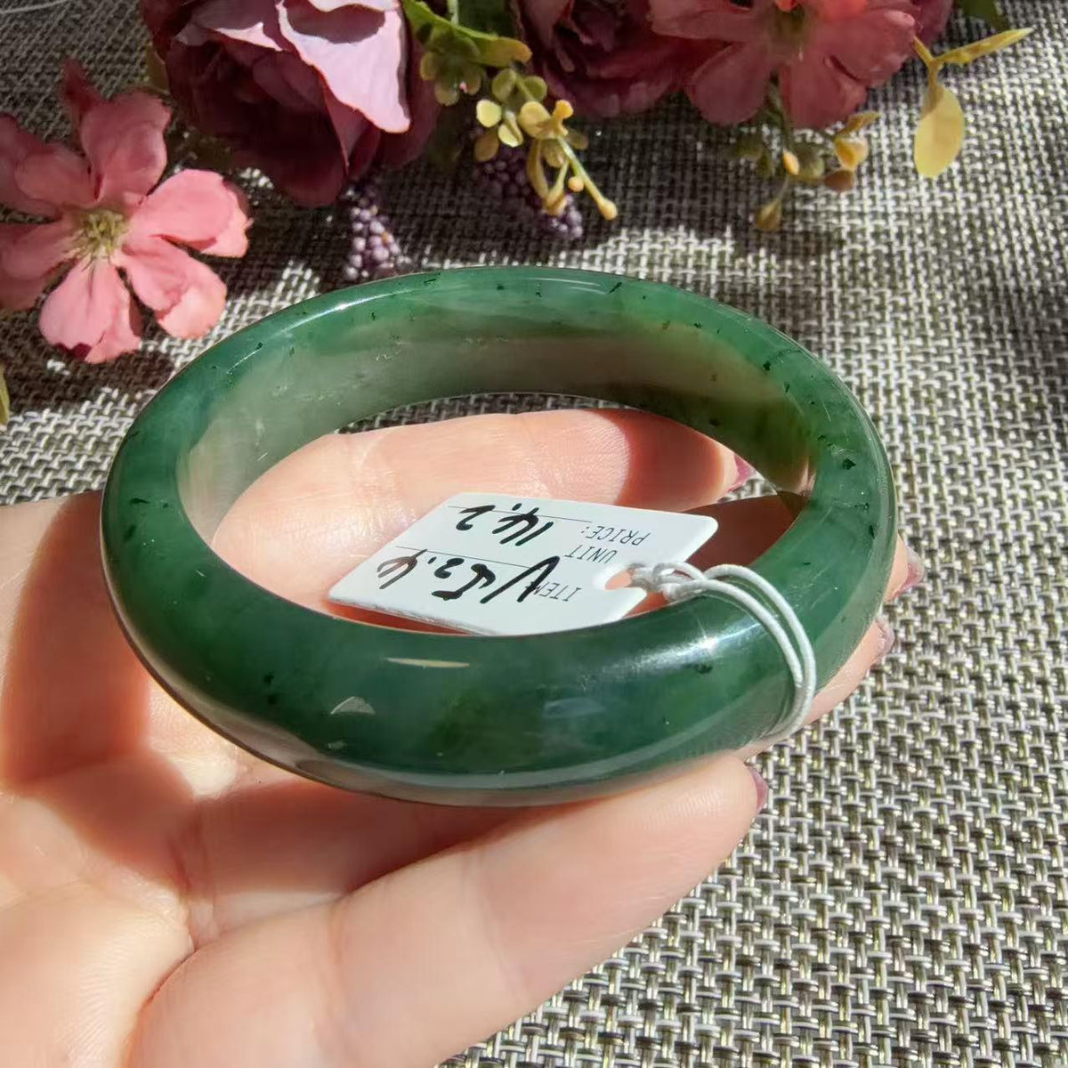 Natural Nephrite Jade Bangle Bracelet | Deep Green Jade Wide Bangle | Small Size Bangle 52.4mm | Classic Round Jade Bracelet | Gift for Her
