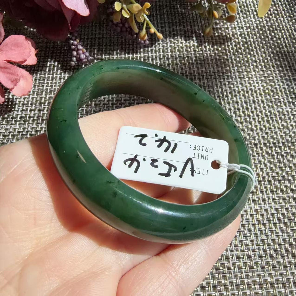 Natural Nephrite Jade Bangle Bracelet | Deep Green Jade Wide Bangle | Small Size Bangle 52.4mm | Classic Round Jade Bracelet | Gift for Her