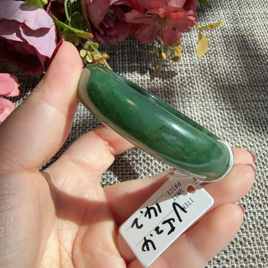 Natural Nephrite Jade Bangle Bracelet | Deep Green Jade Wide Bangle | Small Size Bangle 52.4mm | Classic Round Jade Bracelet | Gift for Her