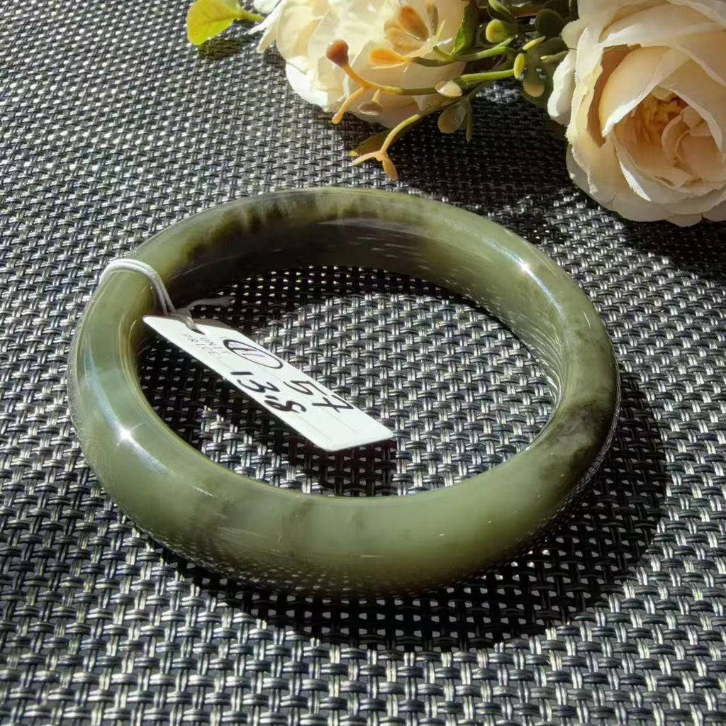 DEAL! Natural Green Nephrite Jade Bangle, Size 55-57mm Lake Green Jade Bracelet, Affordable Everyday Jade Bangle, One of a Kind Jade Jewelry