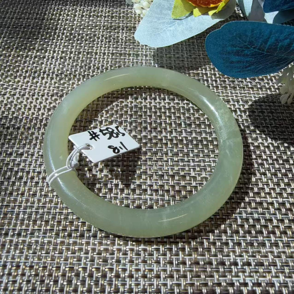 Certified Natural Green Jade Bangle , Iced Lake Green Slim Nephrite Jade Bangle , 53-60mm Size Jade Bangle Bracelet