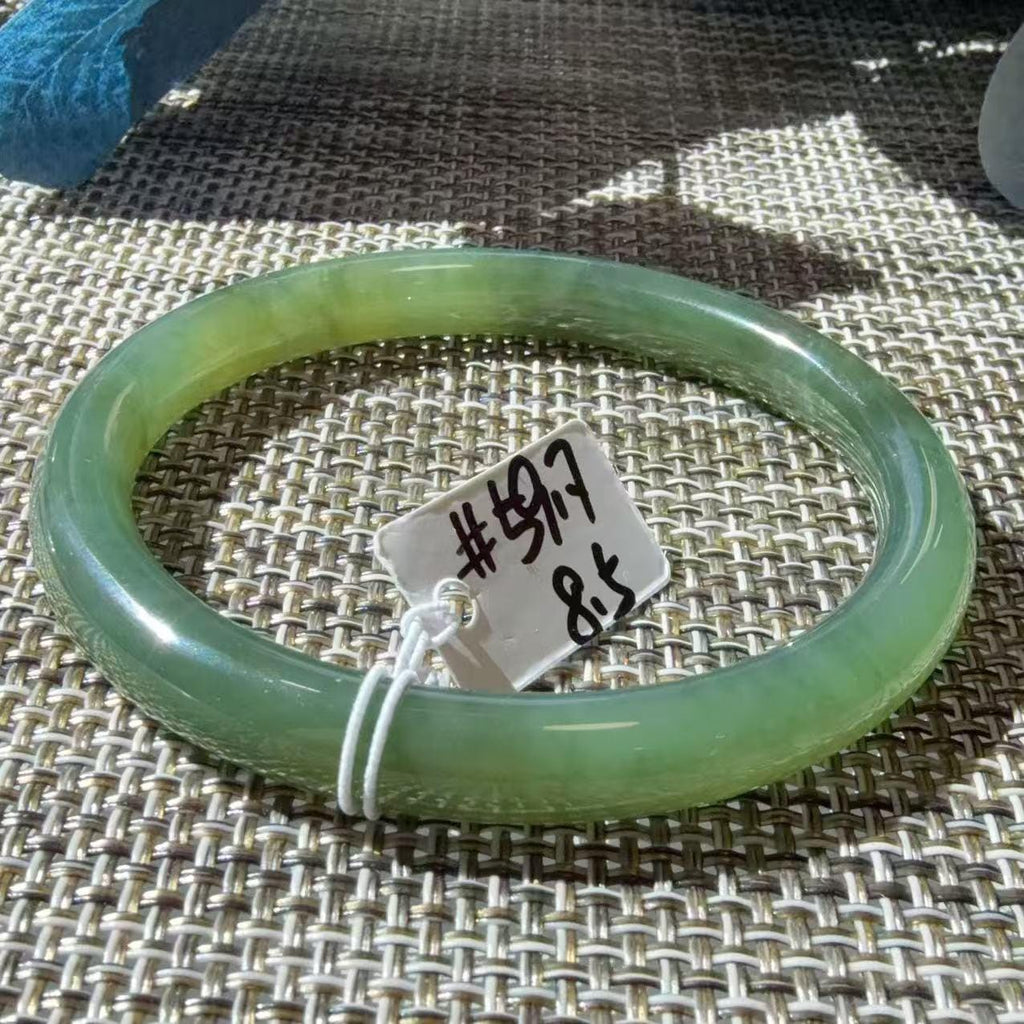 Certified Natural Green Jade Bangle , Iced Lake Green Slim Nephrite Jade Bangle , 53-60mm Size Jade Bangle Bracelet