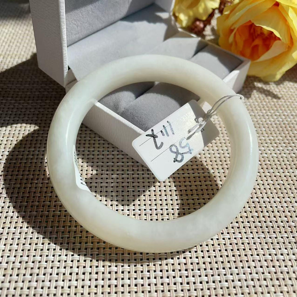 Certified Natural Creamy White Jade Bangle Bracelet | Nephrite White Jade Bangle | 57-58.5mm Jade Bangle, Gift for Her, One of a Kind