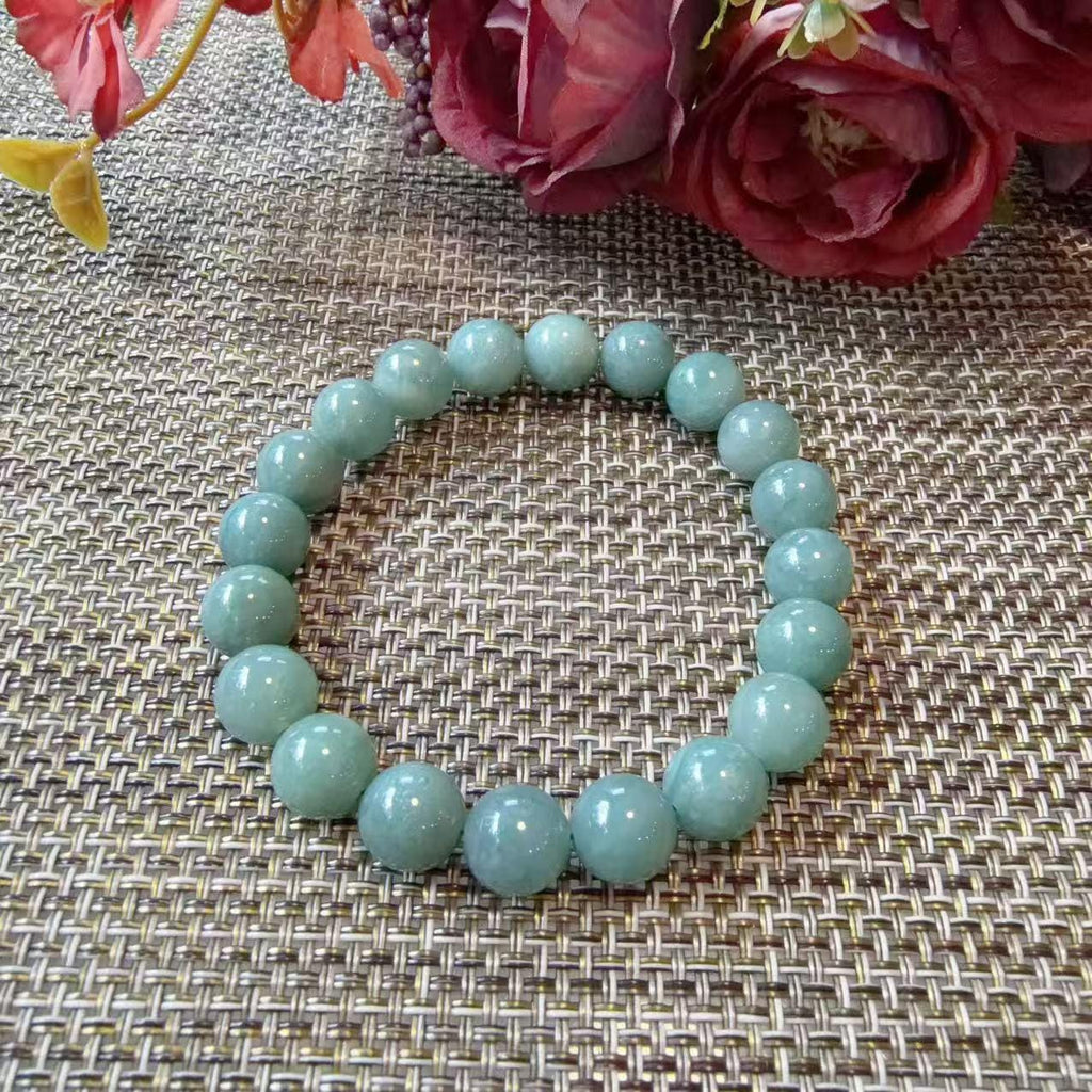Natural Grade A Jadeite Jade Bracelet 9.5-10mm | Blue Jadeite Beaded Bracelet | Minimalist Everyday Jewelry | Gift for Her