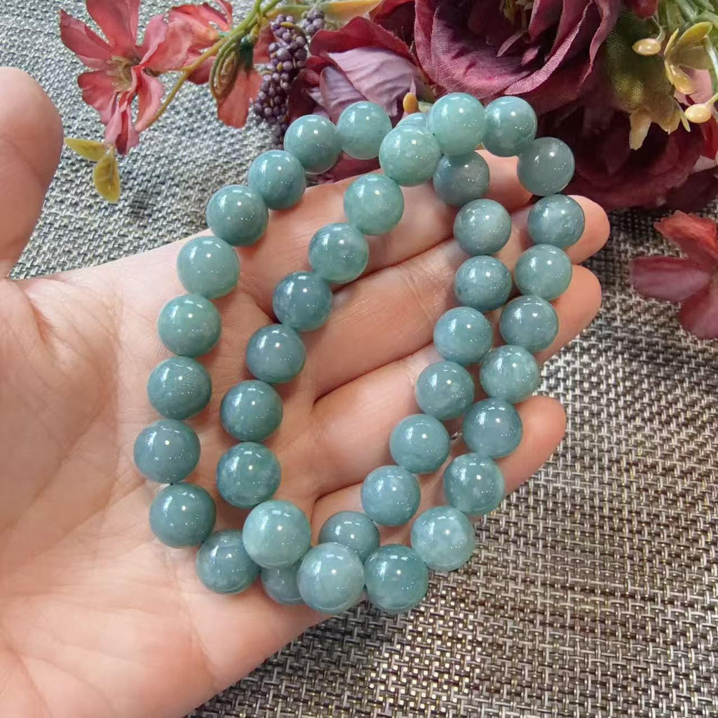 Natural Grade A Jadeite Jade Bracelet 9.5-10mm | Blue Jadeite Beaded Bracelet | Minimalist Everyday Jewelry | Gift for Her
