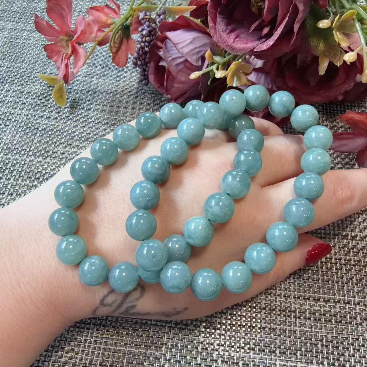 Natural Grade A Jadeite Jade Bracelet 9.5-10mm | Blue Jadeite Beaded Bracelet | Minimalist Everyday Jewelry | Gift for Her