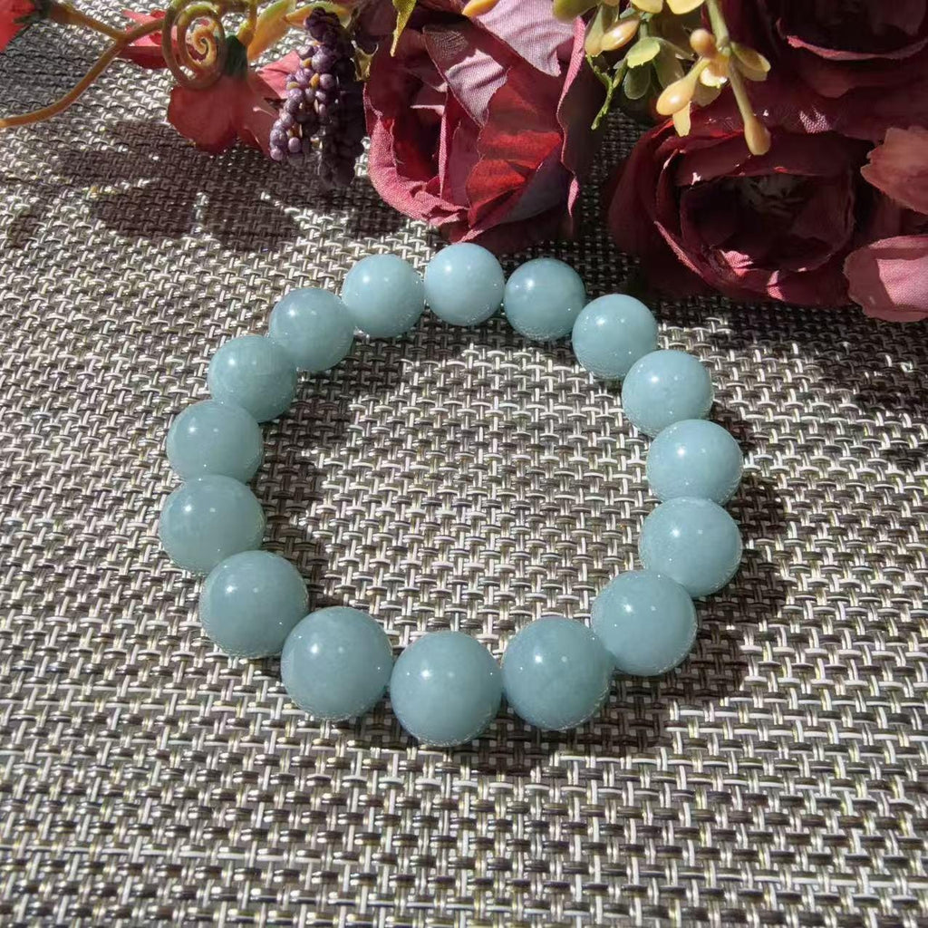 Natural Blue Water Jadeite Bracelet, 12.5–13mm Large Bead Jade Bracelet, Custom Size 6–9 Inches, Minimalist Real Jadeite Bracelet