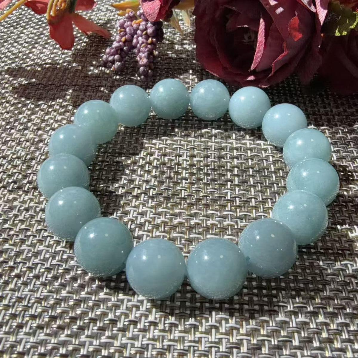 Natural Blue Water Jadeite Bracelet, 12.5–13mm Large Bead Jade Bracelet, Custom Size 6–9 Inches, Minimalist Real Jadeite Bracelet