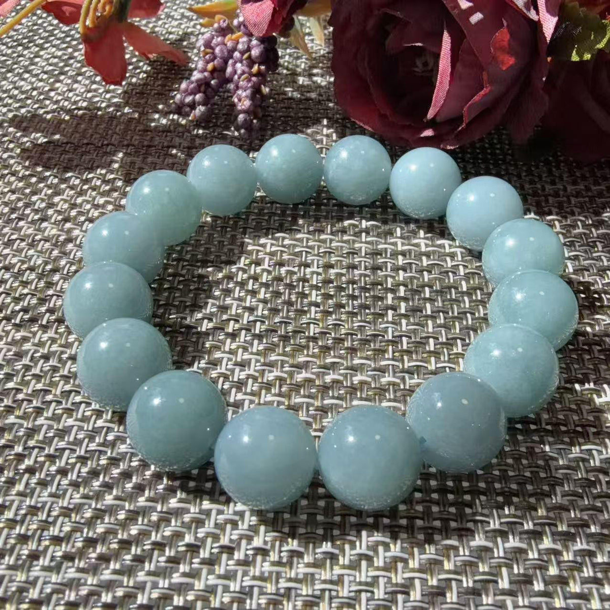 Natural Blue Water Jadeite Bracelet, 12.5–13mm Large Bead Jade Bracelet, Custom Size 6–9 Inches, Minimalist Real Jadeite Bracelet