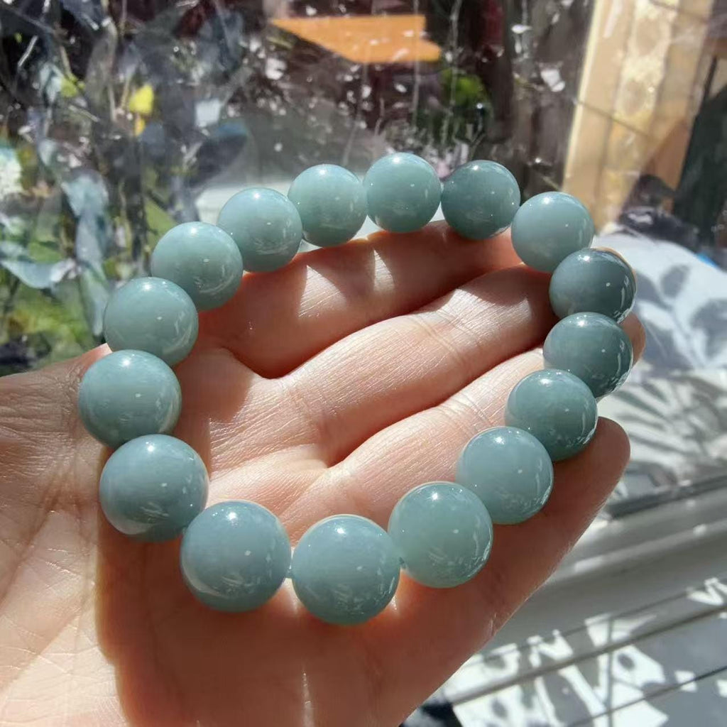 Natural Blue Water Jadeite Bracelet, 12.5–13mm Large Bead Jade Bracelet, Custom Size 6–9 Inches, Minimalist Real Jadeite Bracelet