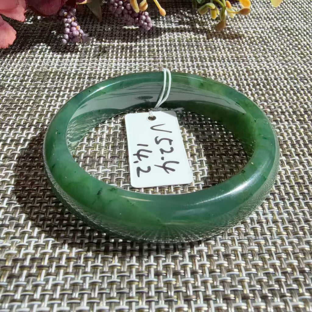 Natural Nephrite Jade Bangle Bracelet | Deep Green Jade Wide Bangle | Small Size Bangle 52.4mm | Classic Round Jade Bracelet | Gift for Her