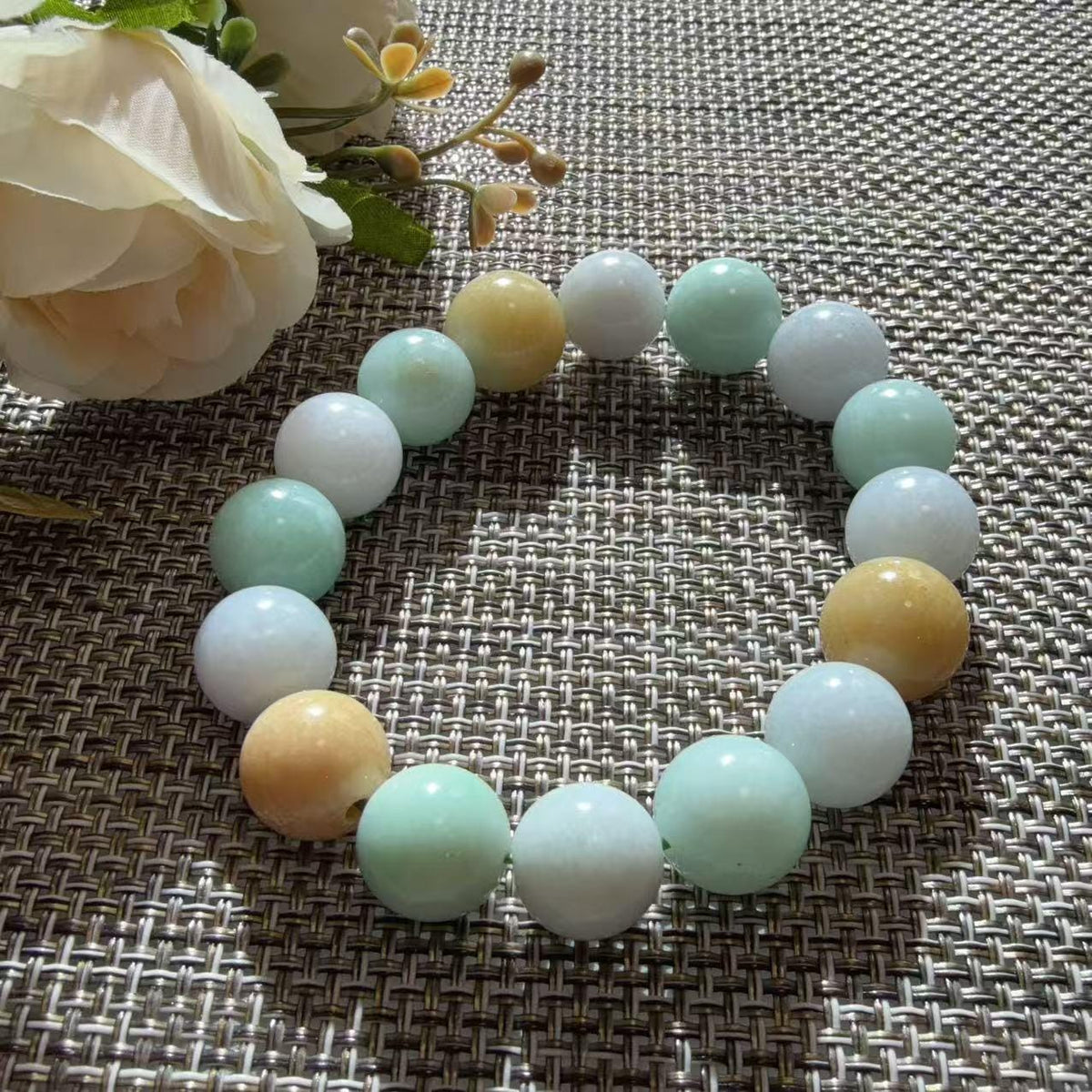 Natural Jadeite Jade Bracelet, 12.5-13mm Large Beads, Multicolor Macaron Jade Bracelet, Pastel Green Lavender Yellow Jade Jewelry