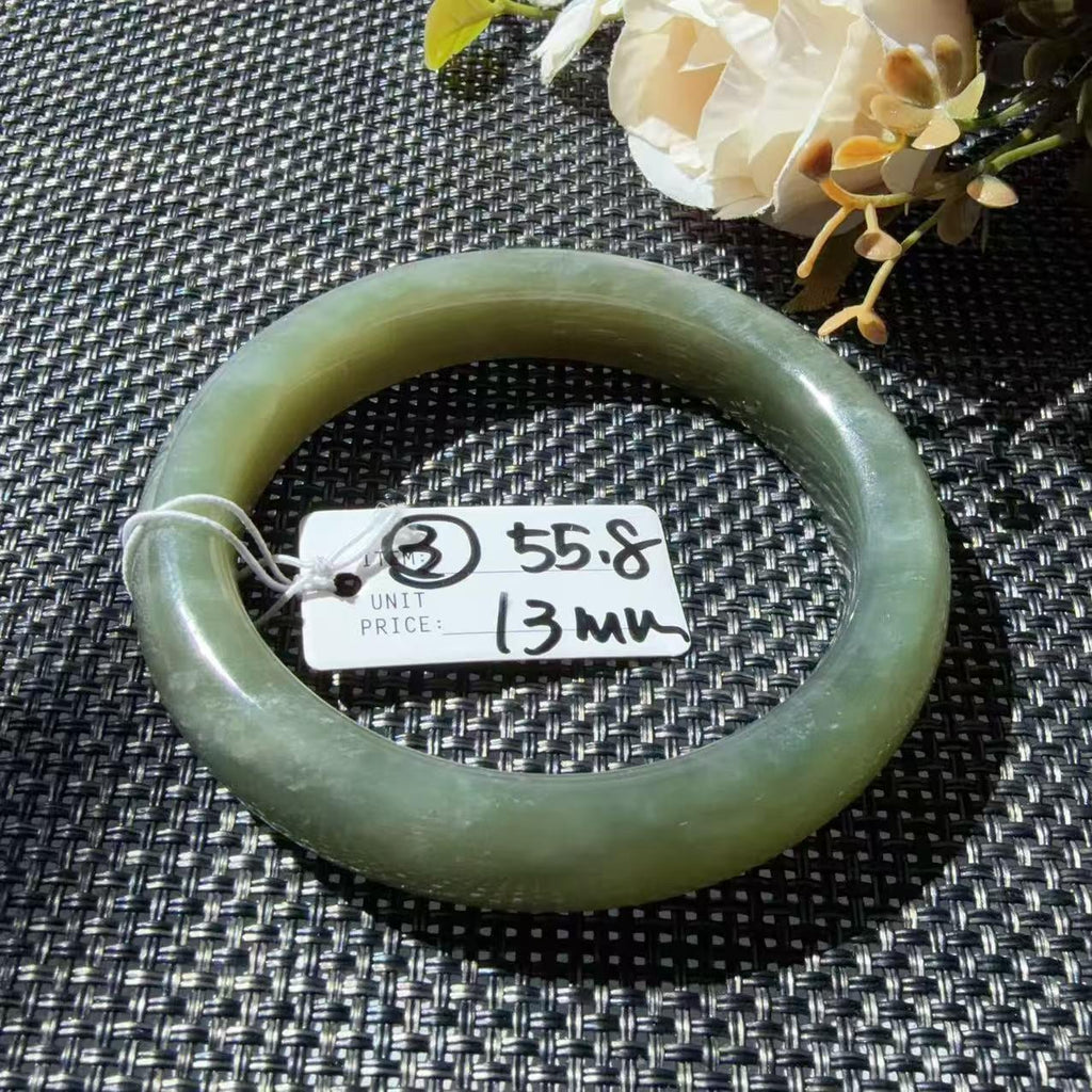 DEAL! Natural Green Nephrite Jade Bangle, Size 55-57mm Lake Green Jade Bracelet, Affordable Everyday Jade Bangle, One of a Kind Jade Jewelry