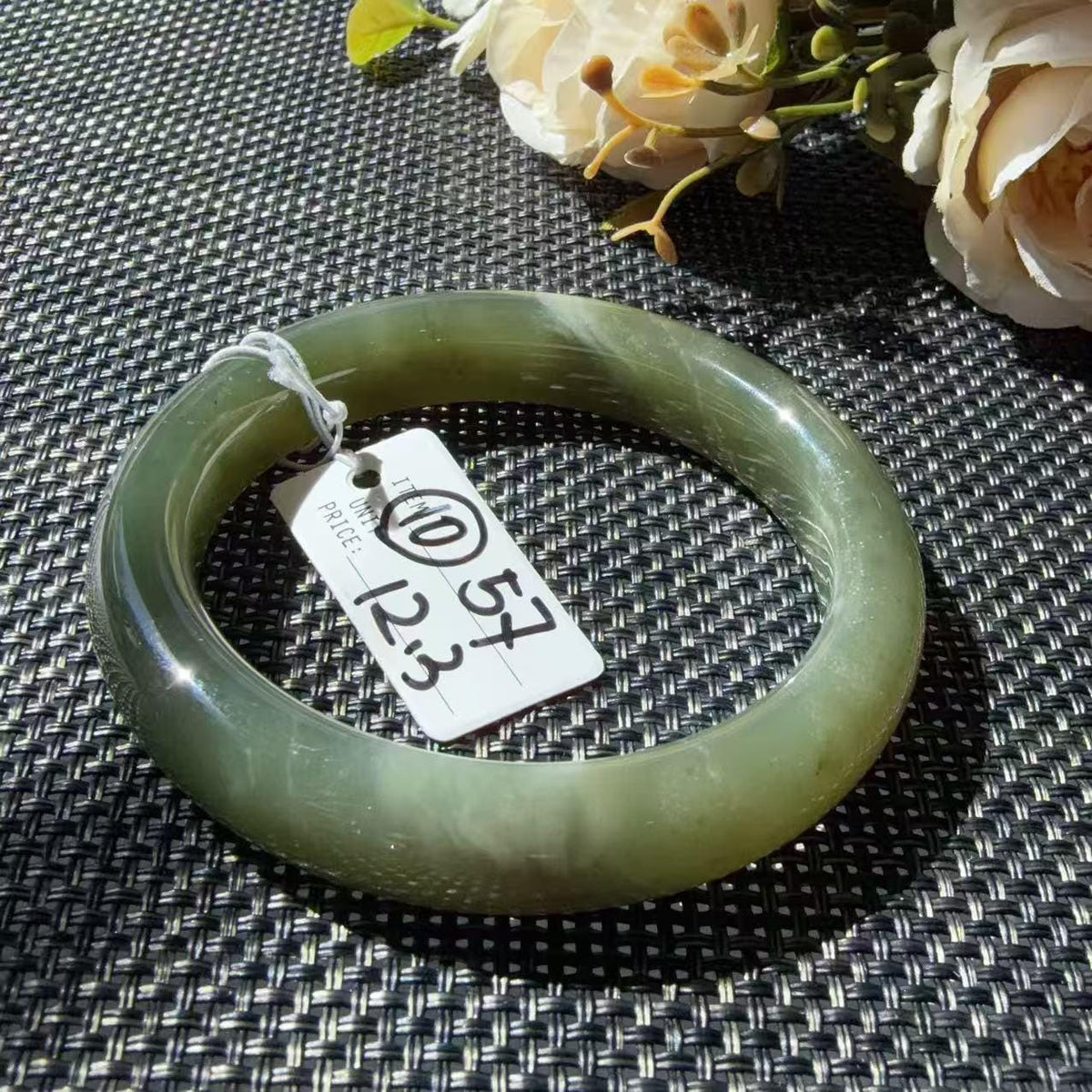 DEAL! Natural Green Nephrite Jade Bangle, Size 55-57mm Lake Green Jade Bracelet, Affordable Everyday Jade Bangle, One of a Kind Jade Jewelry