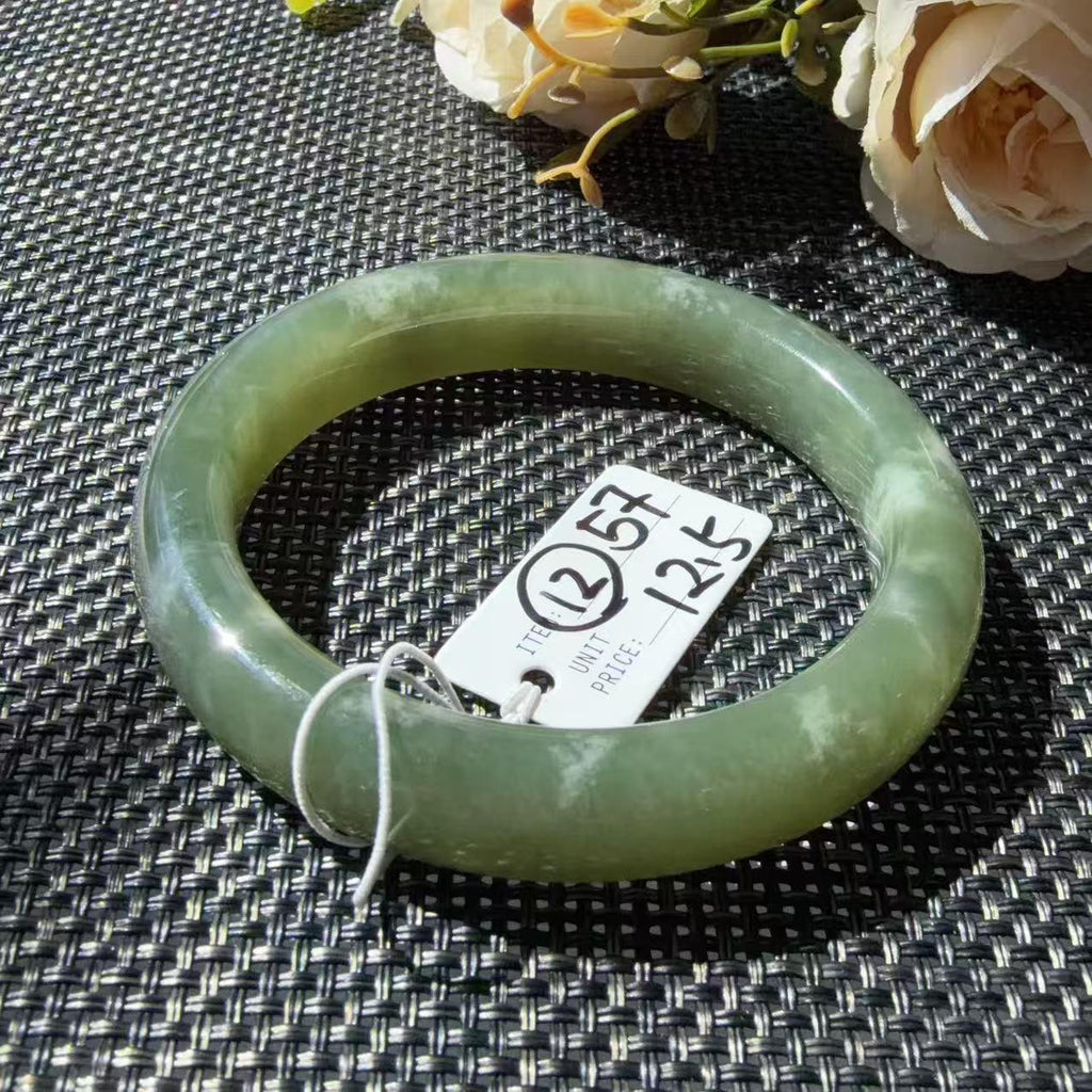 DEAL! Natural Green Nephrite Jade Bangle, Size 55-57mm Lake Green Jade Bracelet, Affordable Everyday Jade Bangle, One of a Kind Jade Jewelry