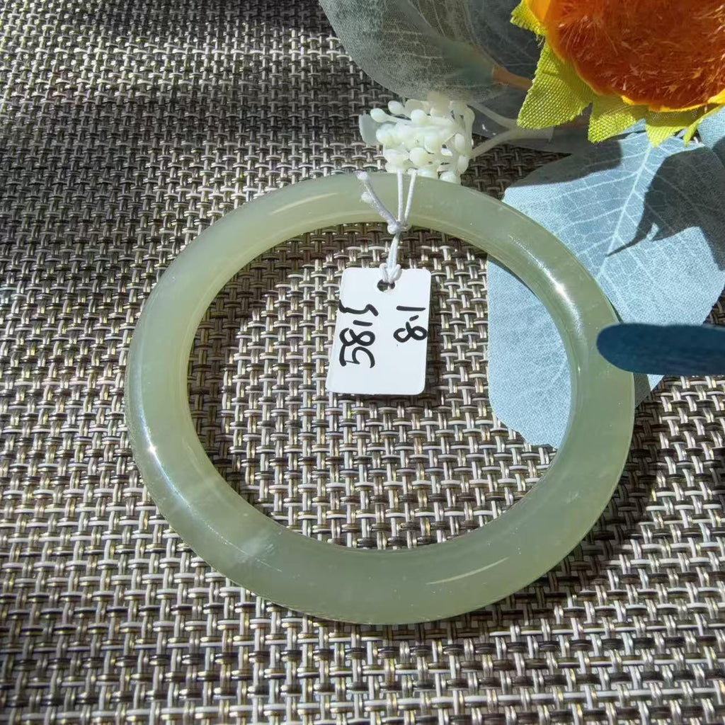 Certified Natural Green Jade Bangle , Iced Lake Green Slim Nephrite Jade Bangle , 53-60mm Size Jade Bangle Bracelet