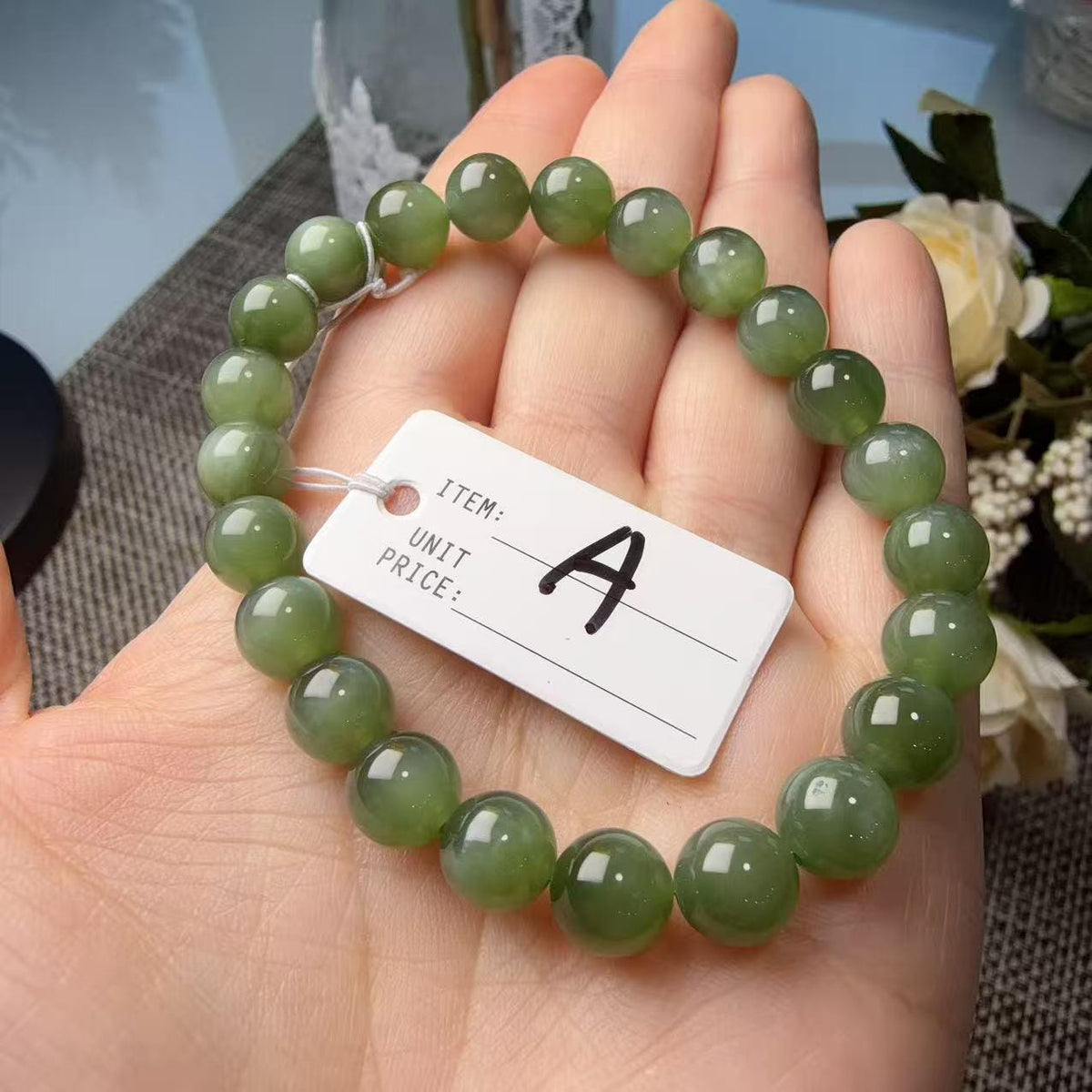 Certified 8mm Natural Green Nephrite Jade Bracelet, Icy Translucent Jade Beads, Subtle Cat Eye Effect, One of a Kind