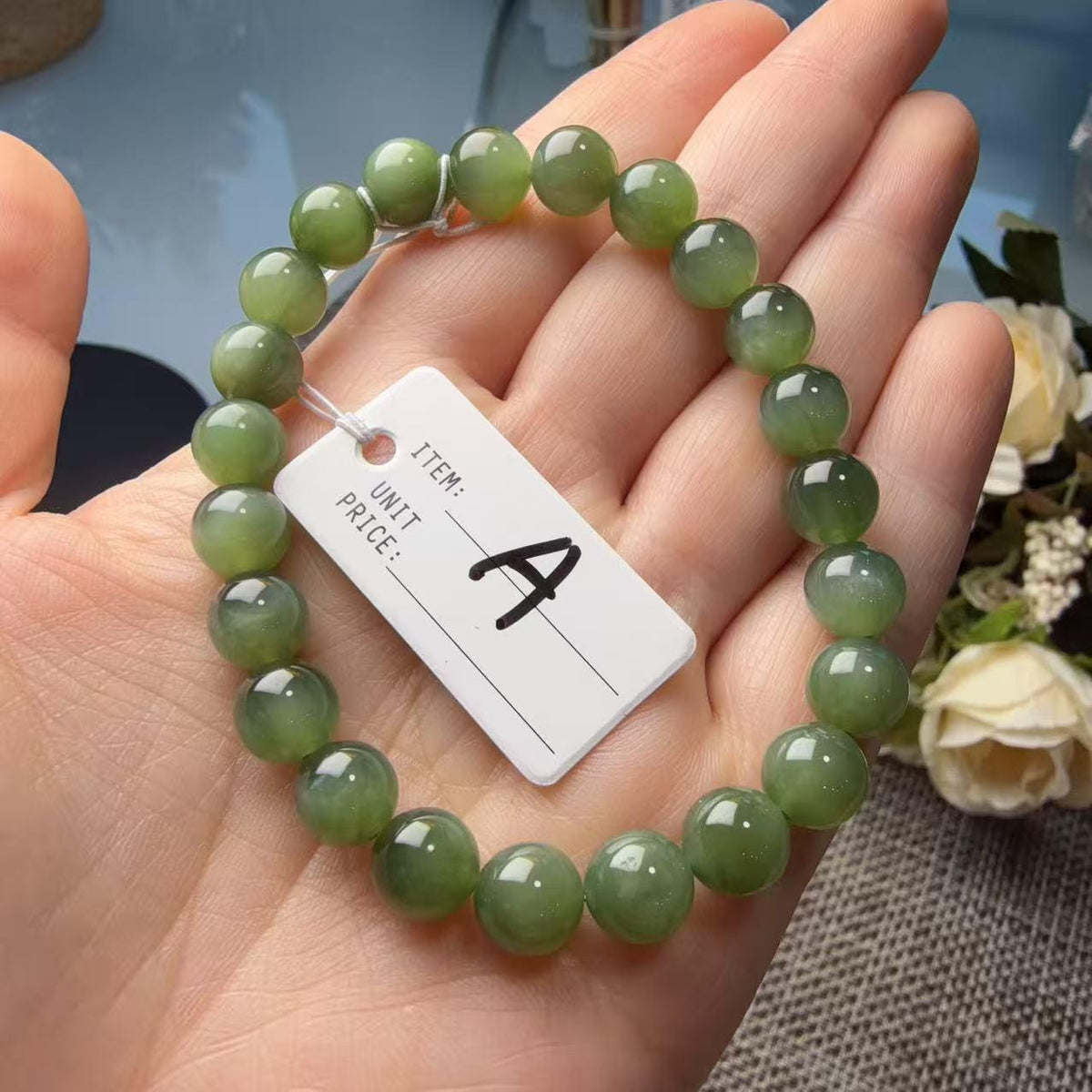 Certified 8mm Natural Green Nephrite Jade Bracelet, Icy Translucent Jade Beads, Subtle Cat Eye Effect, One of a Kind