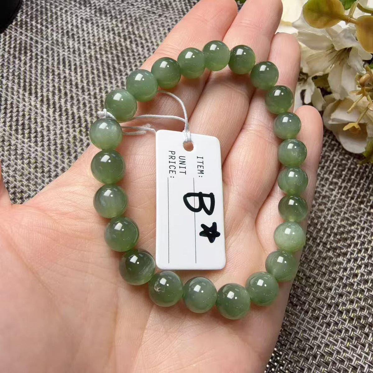 Certified 8mm Natural Green Nephrite Jade Bracelet, Icy Translucent Jade Beads, Subtle Cat Eye Effect, One of a Kind