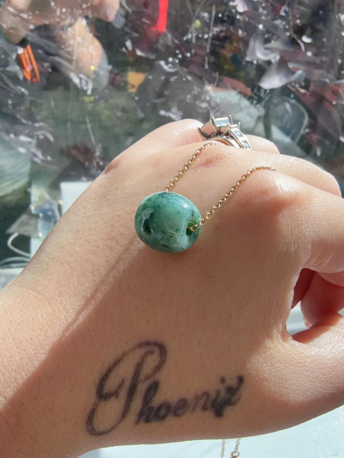 Natural Green Jadeite Rollo Bead Necklace, 13x14mm Jadeite Pendant, Minimalist Green Jadeite Jewelry, Certificate Included