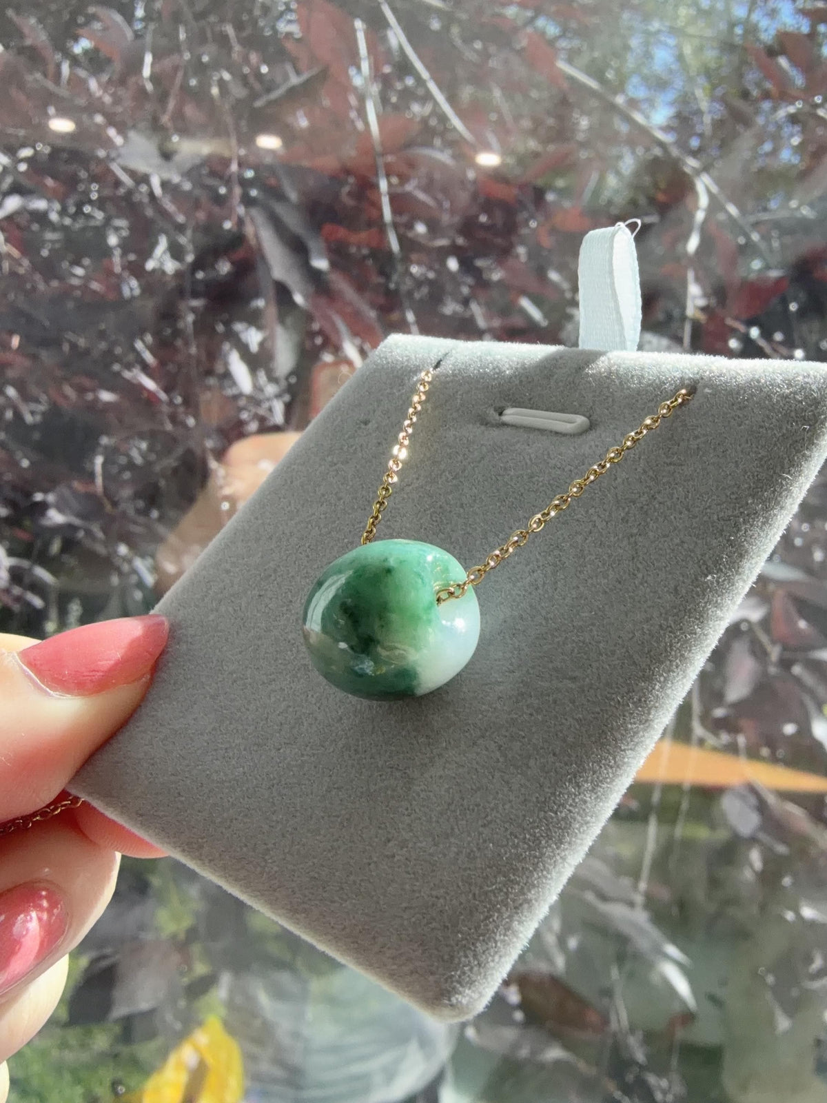 Natural Green Jadeite Rollo Bead Necklace, 13x14mm Jadeite Pendant, Minimalist Green Jadeite Jewelry, Certificate Included