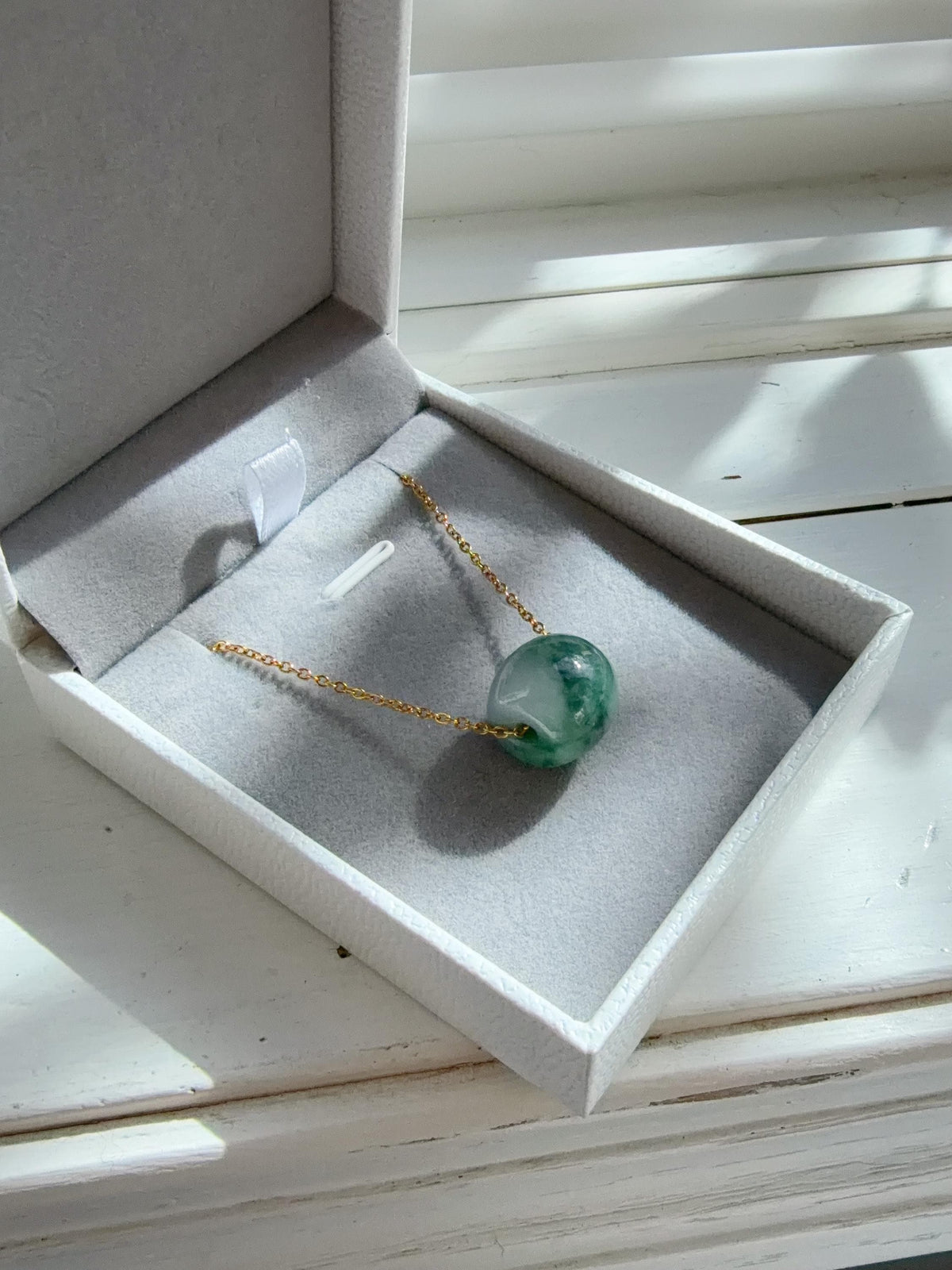 Natural Green Jadeite Rollo Bead Necklace, 13x14mm Jadeite Pendant, Minimalist Green Jadeite Jewelry, Certificate Included