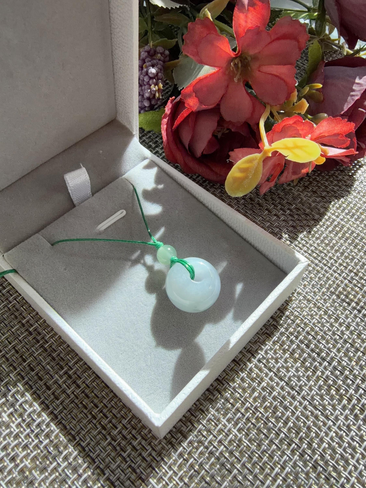 Natural Pale Green Jadeite Rollo Bead Pendant, 17x12.5mm Thick Jadeite Necklace, Adjustable Cord, Minimalist Jadeite Jewelry