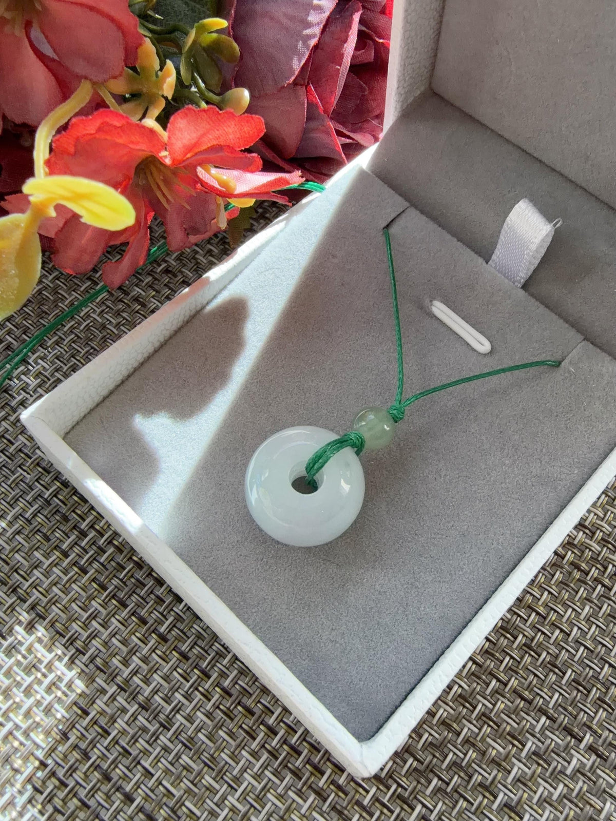 Natural Pale Green Jadeite Rollo Bead Pendant, 17x12.5mm Thick Jadeite Necklace, Adjustable Cord, Minimalist Jadeite Jewelry