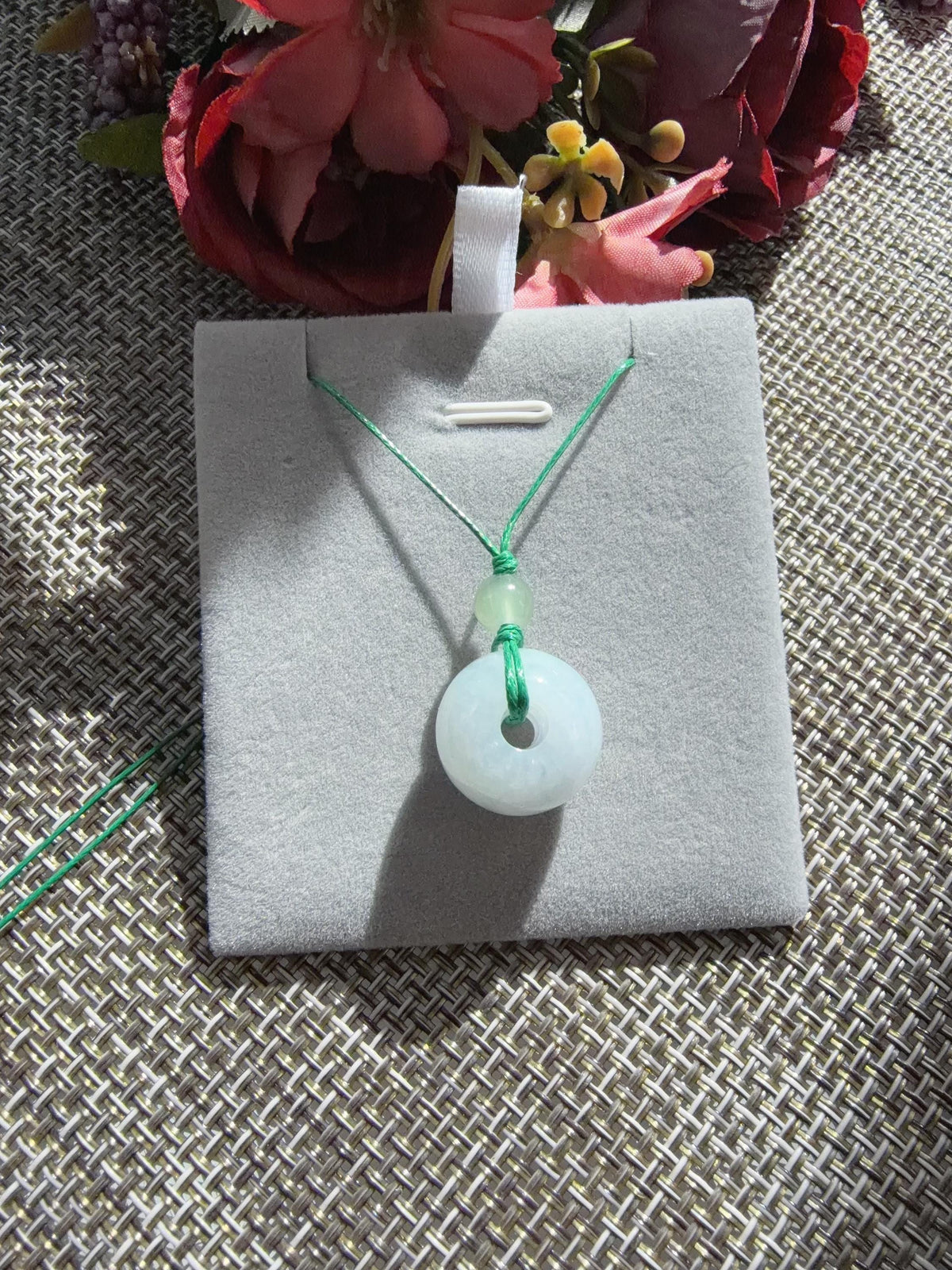 Natural Pale Green Jadeite Rollo Bead Pendant, 17x12.5mm Thick Jadeite Necklace, Adjustable Cord, Minimalist Jadeite Jewelry