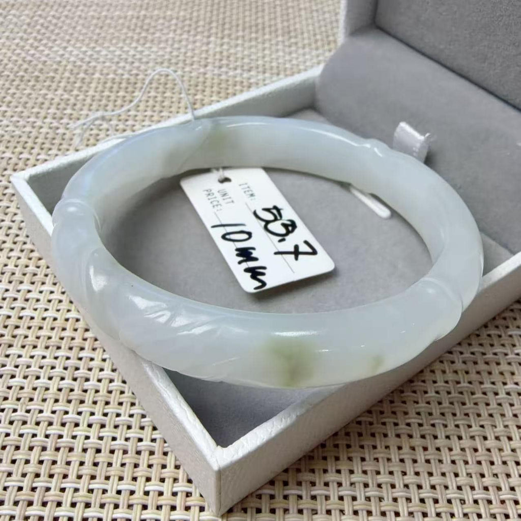 Deal! Natural White Jade Carved Bangle | Floral Jade Bracelet | Slim Round Bangle | Small Size Jade Jewelry | Handmade Gemstone Bracelet