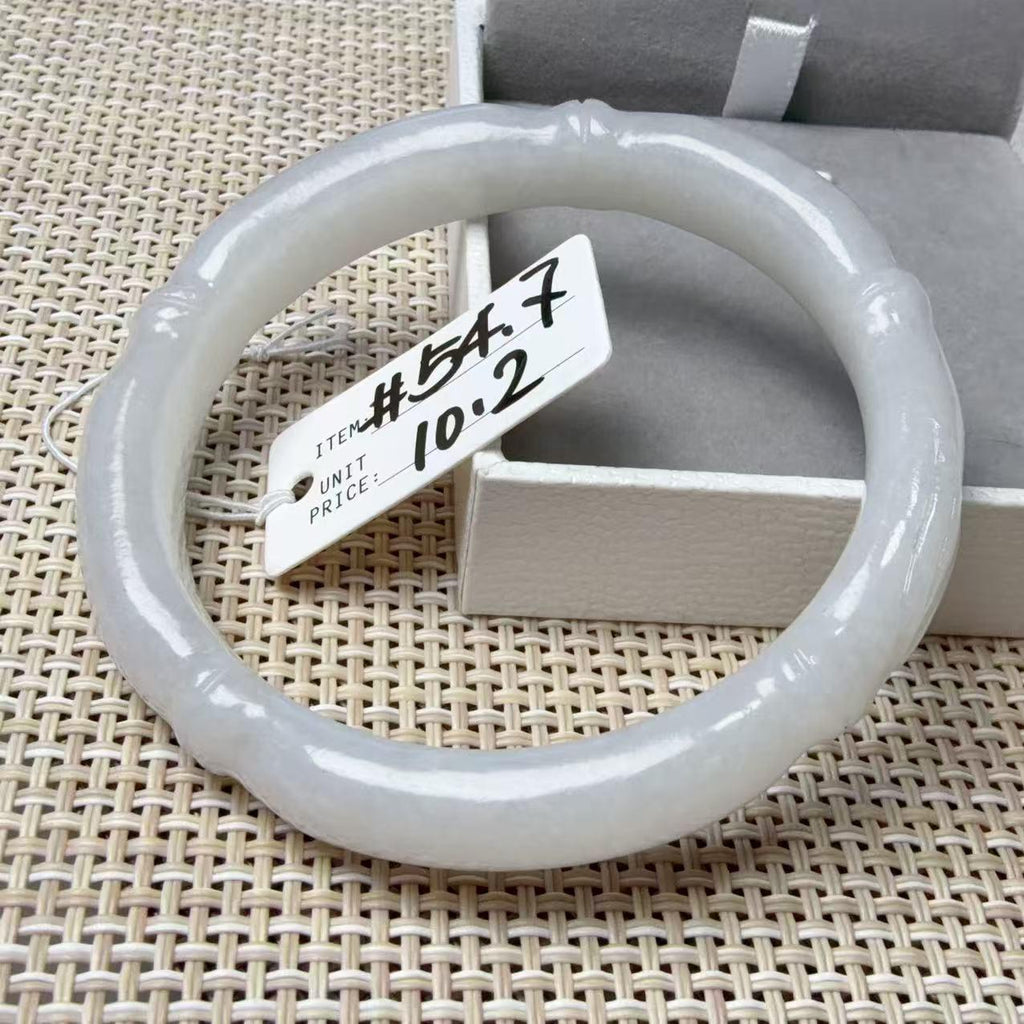 Deal! Natural White Jade Carved Bangle | Floral Jade Bracelet | Slim Round Bangle | Small Size Jade Jewelry | Handmade Gemstone Bracelet