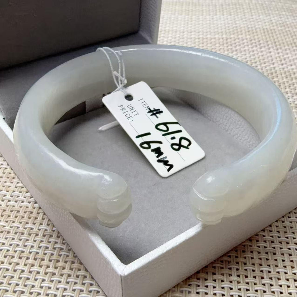 Natural White Nephrite Jade Cat Paw Bangle, Extra Large 61.7–61.8mm, Wide Open Cuff Bracelet, Hand Carved Jade Bracelet