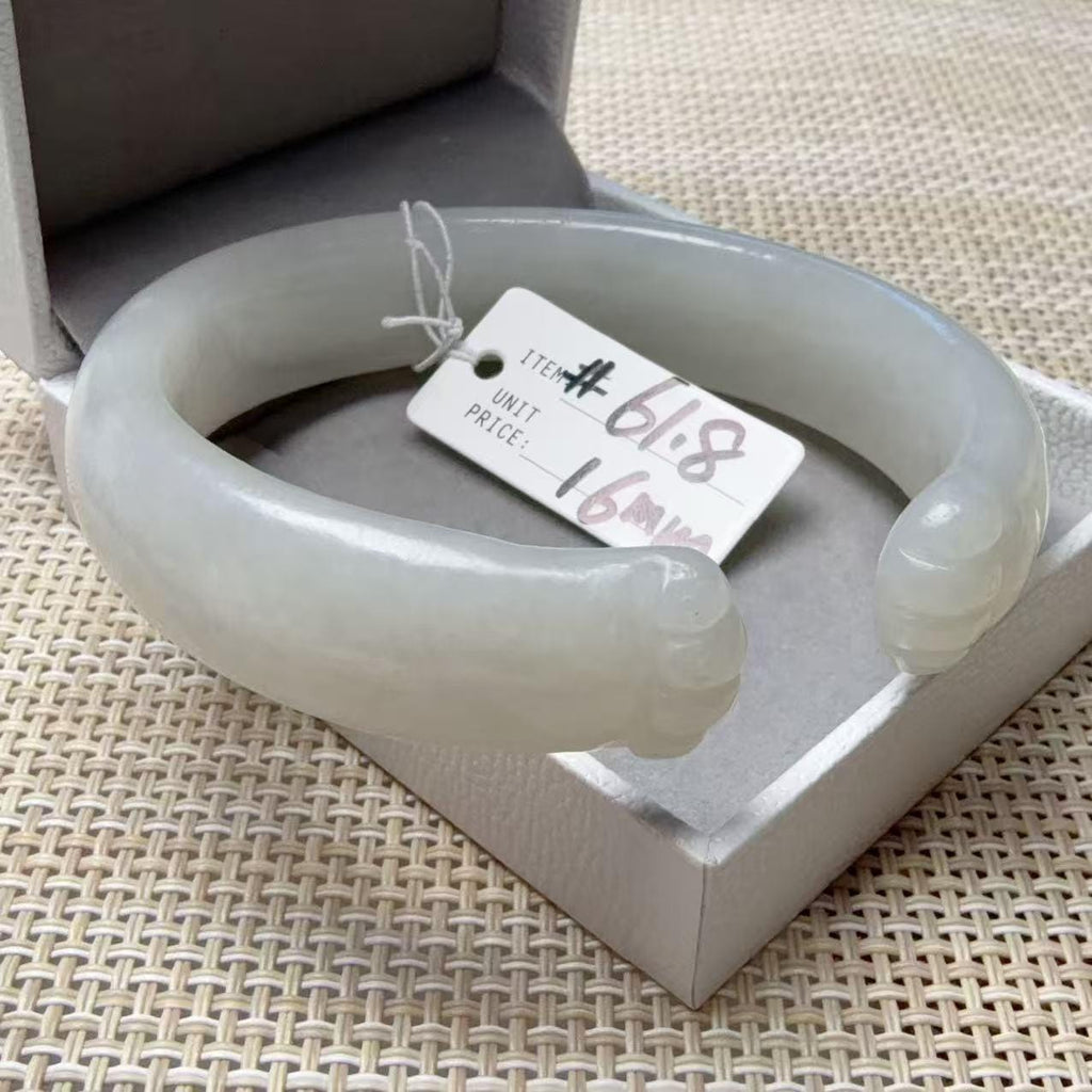 Natural White Nephrite Jade Cat Paw Bangle, Extra Large 61.7–61.8mm, Wide Open Cuff Bracelet, Hand Carved Jade Bracelet