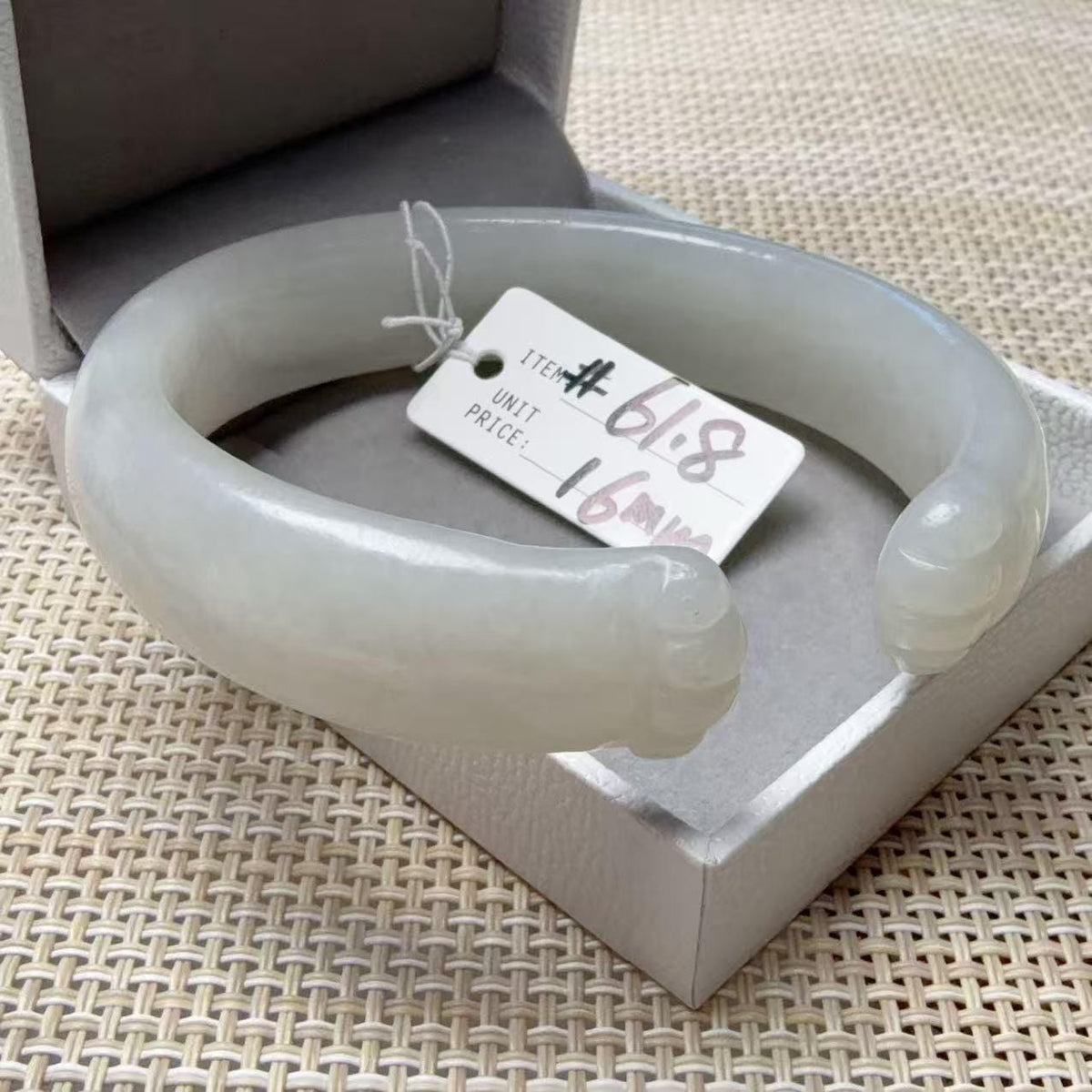 Natural White Nephrite Jade Cat Paw Bangle, Extra Large 61.7–61.8mm, Wide Open Cuff Bracelet, Hand Carved Jade Bracelet