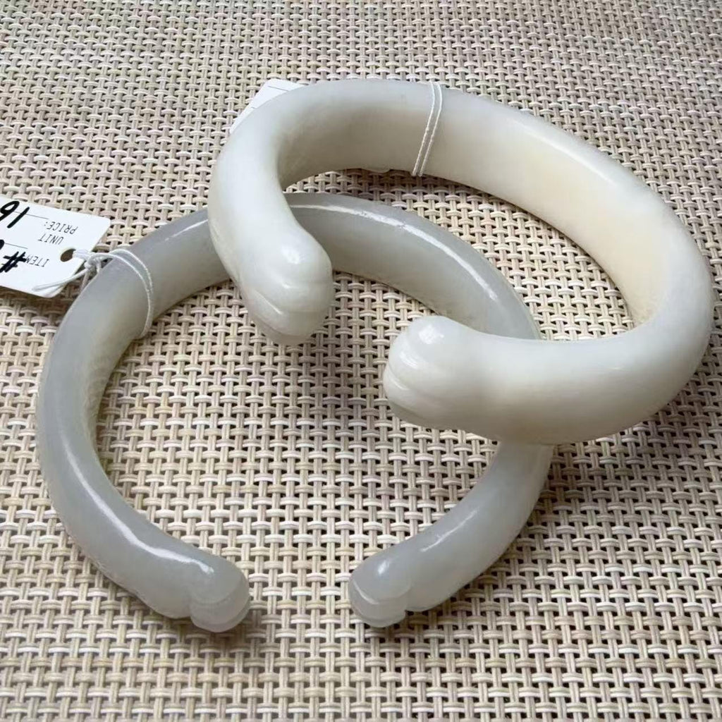 Natural White Nephrite Jade Cat Paw Bangle, Extra Large 61.7–61.8mm, Wide Open Cuff Bracelet, Hand Carved Jade Bracelet