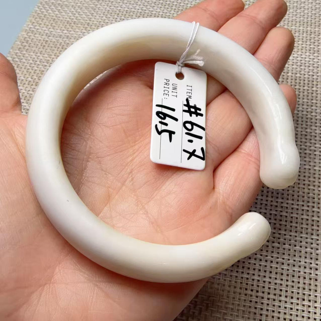 Natural White Nephrite Jade Cat Paw Bangle, Extra Large 61.7–61.8mm, Wide Open Cuff Bracelet, Hand Carved Jade Bracelet