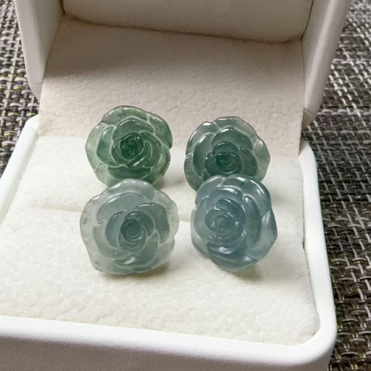 Natural Blue Water Jadeite Rose Stud Earrings, Carved Jade Flower Earrings, 925 Sterling Silver Post, Green Blue Jade Earrings