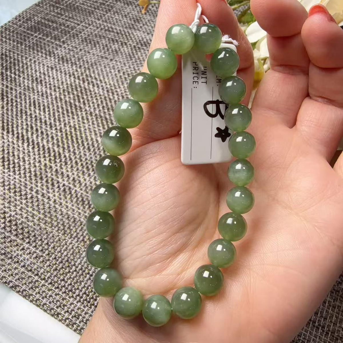 Certified 8mm Natural Green Nephrite Jade Bracelet, Icy Translucent Jade Beads, Subtle Cat Eye Effect, One of a Kind
