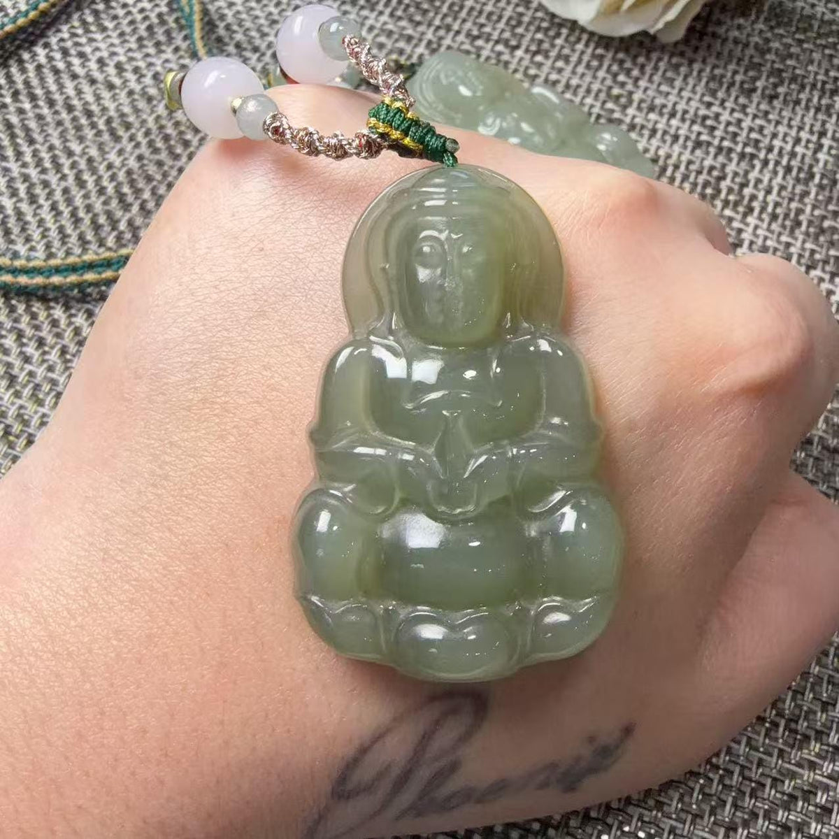 Certified Large Icy Green Jade Guanyin Necklace, Natural Jade Kwan Yin Pendant, Adjustable 28 Inch Cord, Unisex Jade Jewelry, One of a Kind
