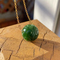 Natural Green Nephrite Jade Carved Sphere Necklace, 16mm Jade Ball Pendant, Minimalist Green Jade Jewelry, Adjustable Gold Chain