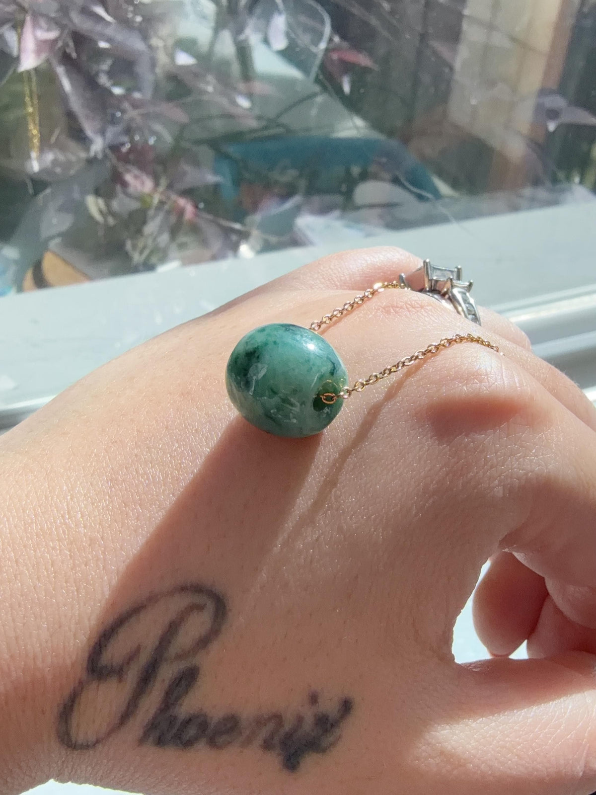 Natural Green Jadeite Rollo Bead Necklace, 13x14mm Jadeite Pendant, Minimalist Green Jadeite Jewelry, Certificate Included
