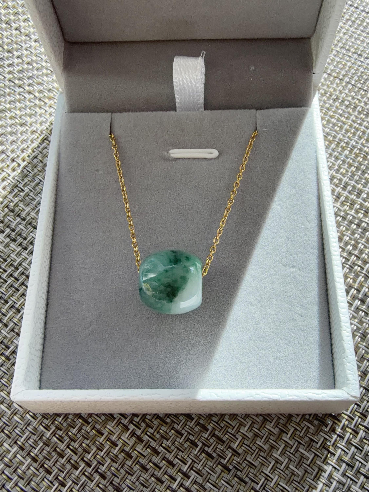 Natural Green Jadeite Rollo Bead Necklace, 13x14mm Jadeite Pendant, Minimalist Green Jadeite Jewelry, Certificate Included