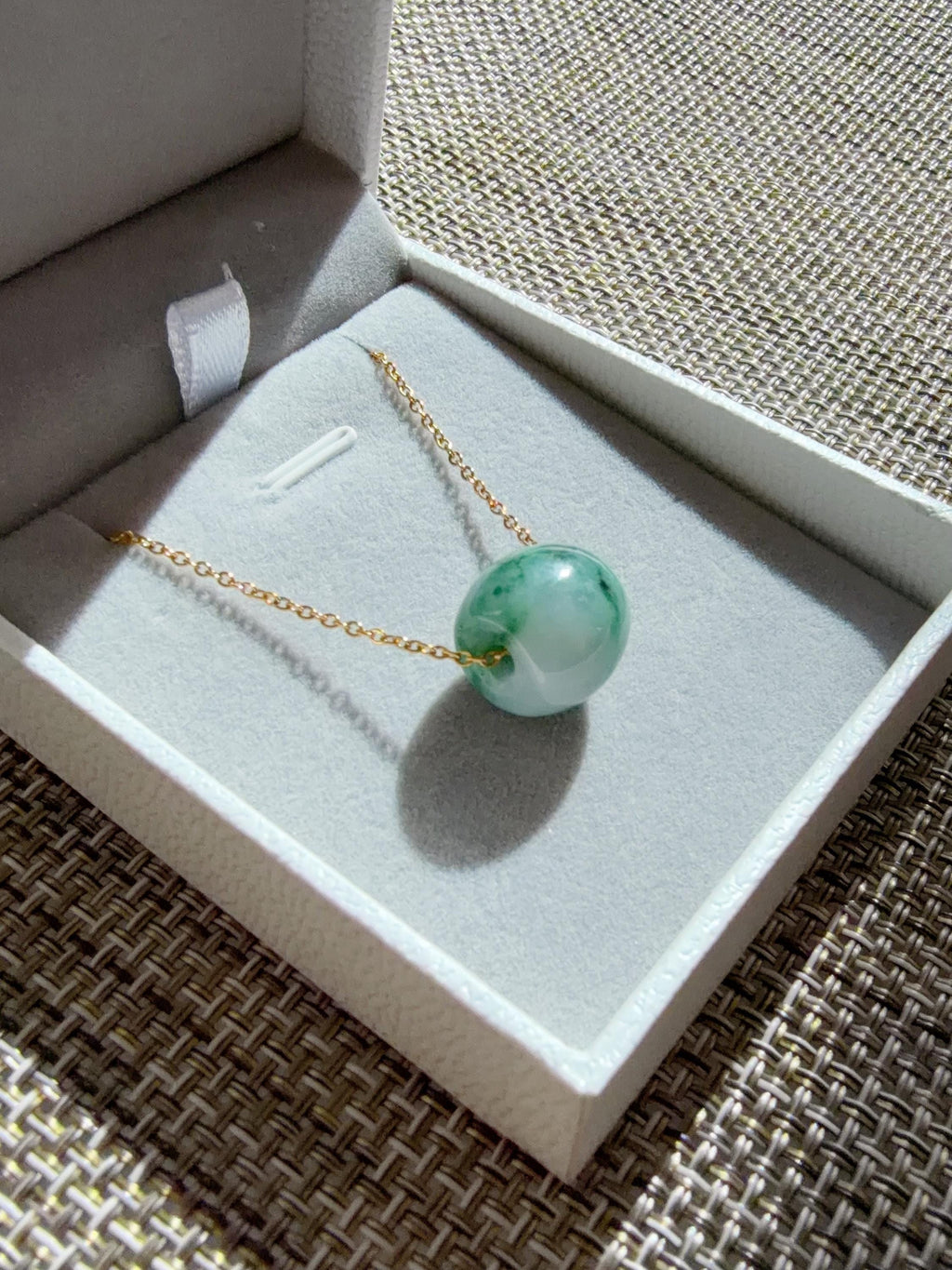 Natural Green Jadeite Rollo Bead Necklace, 13x14mm Jadeite Pendant, Minimalist Green Jadeite Jewelry, Certificate Included