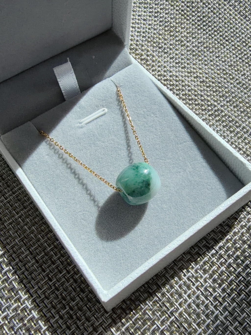 Natural Green Jadeite Rollo Bead Necklace, 13x14mm Jadeite Pendant, Minimalist Green Jadeite Jewelry, Certificate Included
