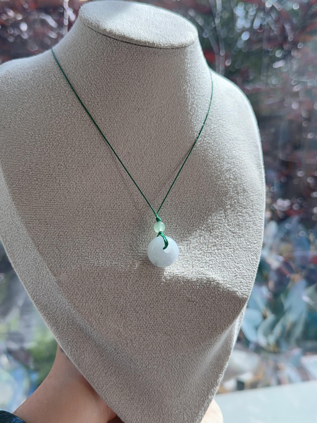 Natural Pale Green Jadeite Rollo Bead Pendant, 17x12.5mm Thick Jadeite Necklace, Adjustable Cord, Minimalist Jadeite Jewelry