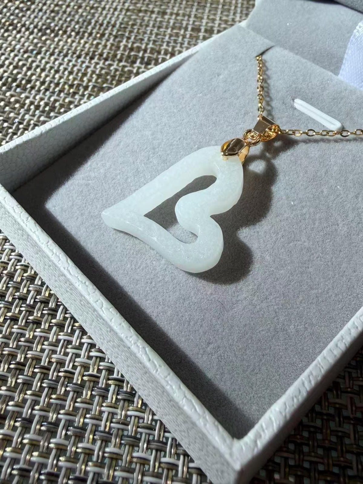 White Nephrite Jade Heart Necklace, Natural Jade Open Heart Pendant, 18K Gold Plated Chain, Minimalist Jade Jewelry, Gift for Her