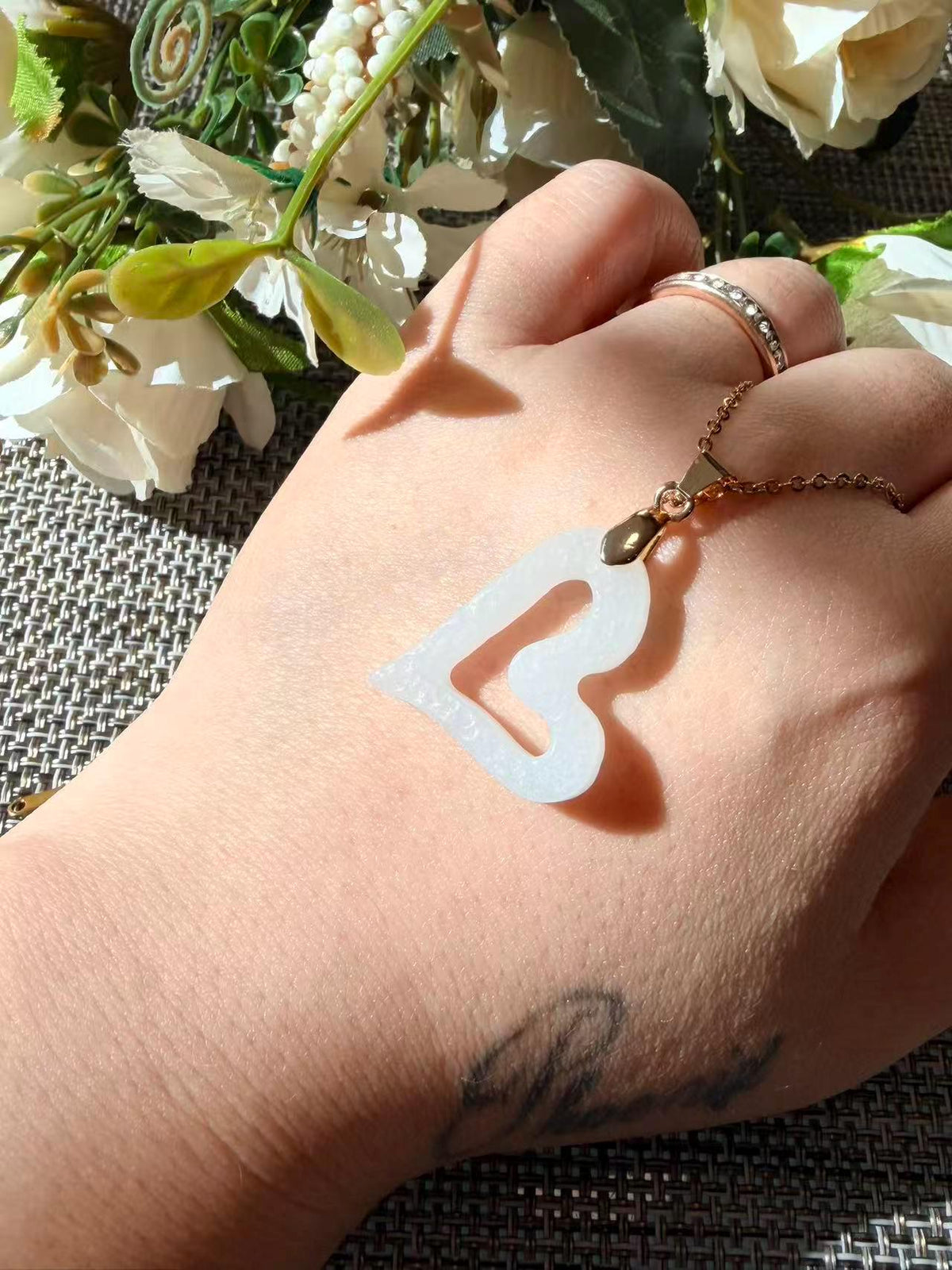 White Nephrite Jade Heart Necklace, Natural Jade Open Heart Pendant, 18K Gold Plated Chain, Minimalist Jade Jewelry, Gift for Her